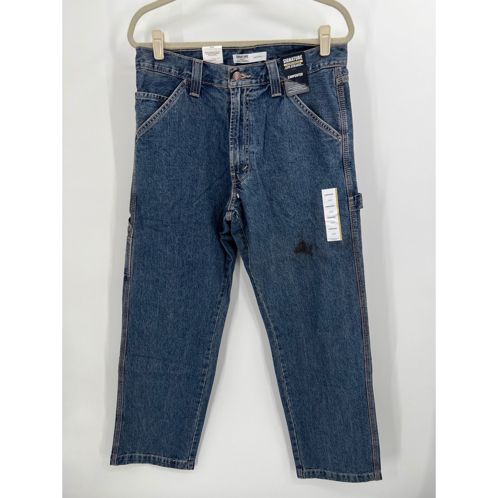 Signature by Levi Strauss Mens Carpenter Jeans Blue Denim Workwear 33x32